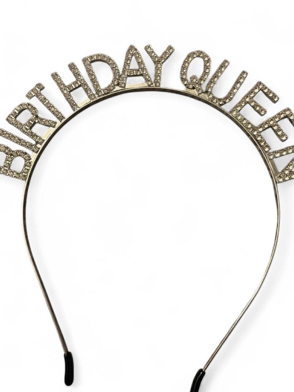 Birthday Queen Tiara Headband with Rhinestone Letters Gold and Black Women's